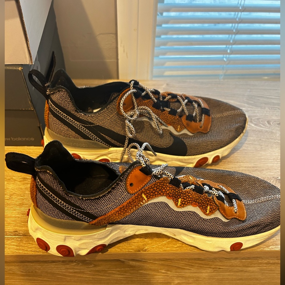 Nike React Element 55 Safari Pack Men Size 10Bio Beige Brown Laser Orange Shoe